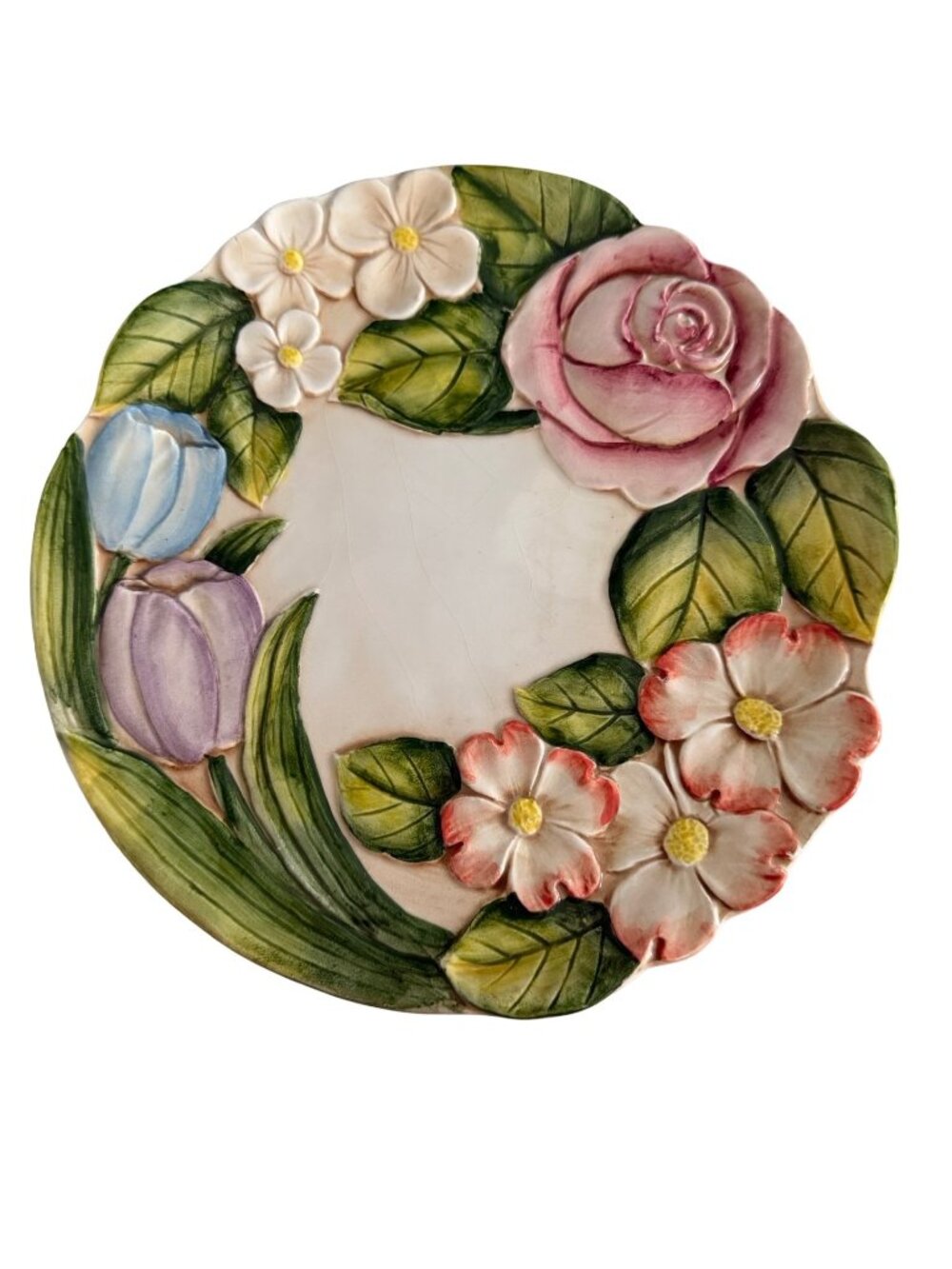 Vintage Takahashi Hand Painted Floral Plate 8 Inch Raised Relief Rose Tulip Japa